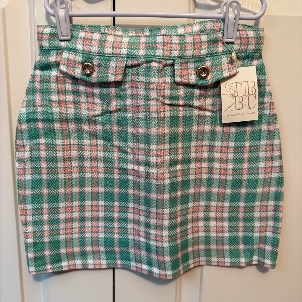 The Beaufort Bonnet Company Girl’s Green and Pink Plaid Skirt